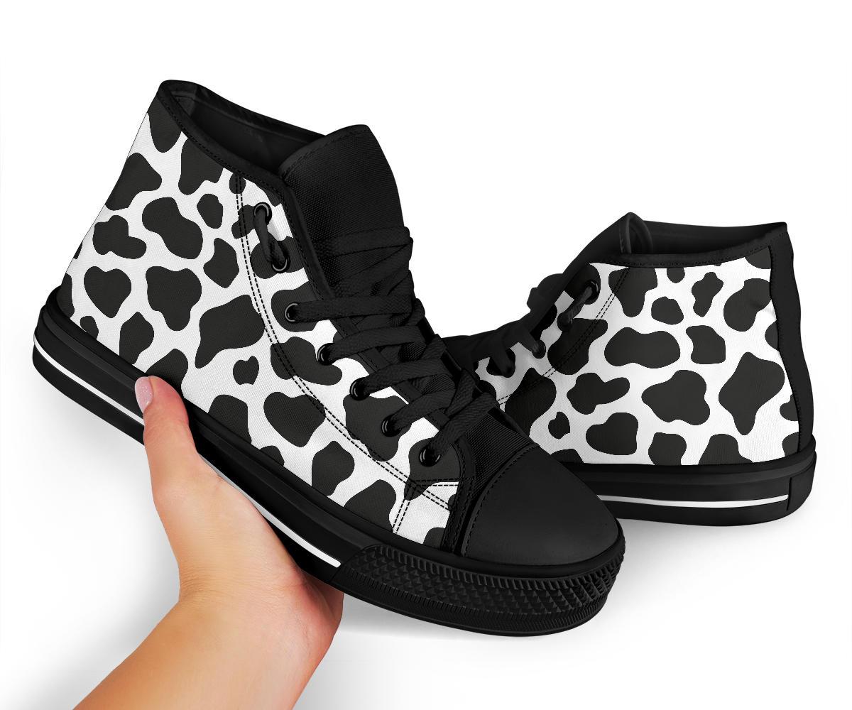 Black Cow Pattern Print Men Women's High Top Shoes-grizzshop