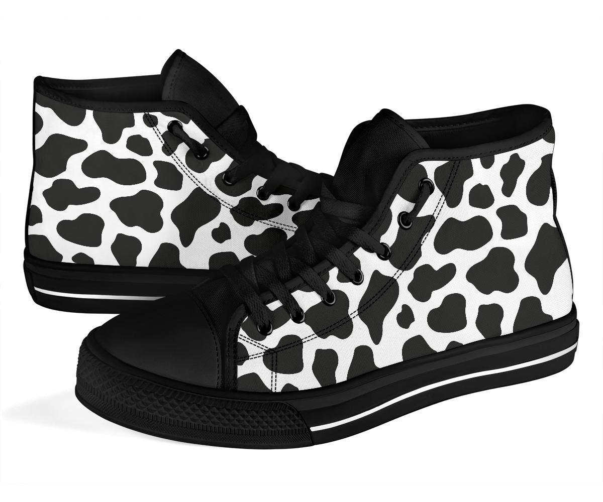 Black Cow Pattern Print Men Women's High Top Shoes-grizzshop