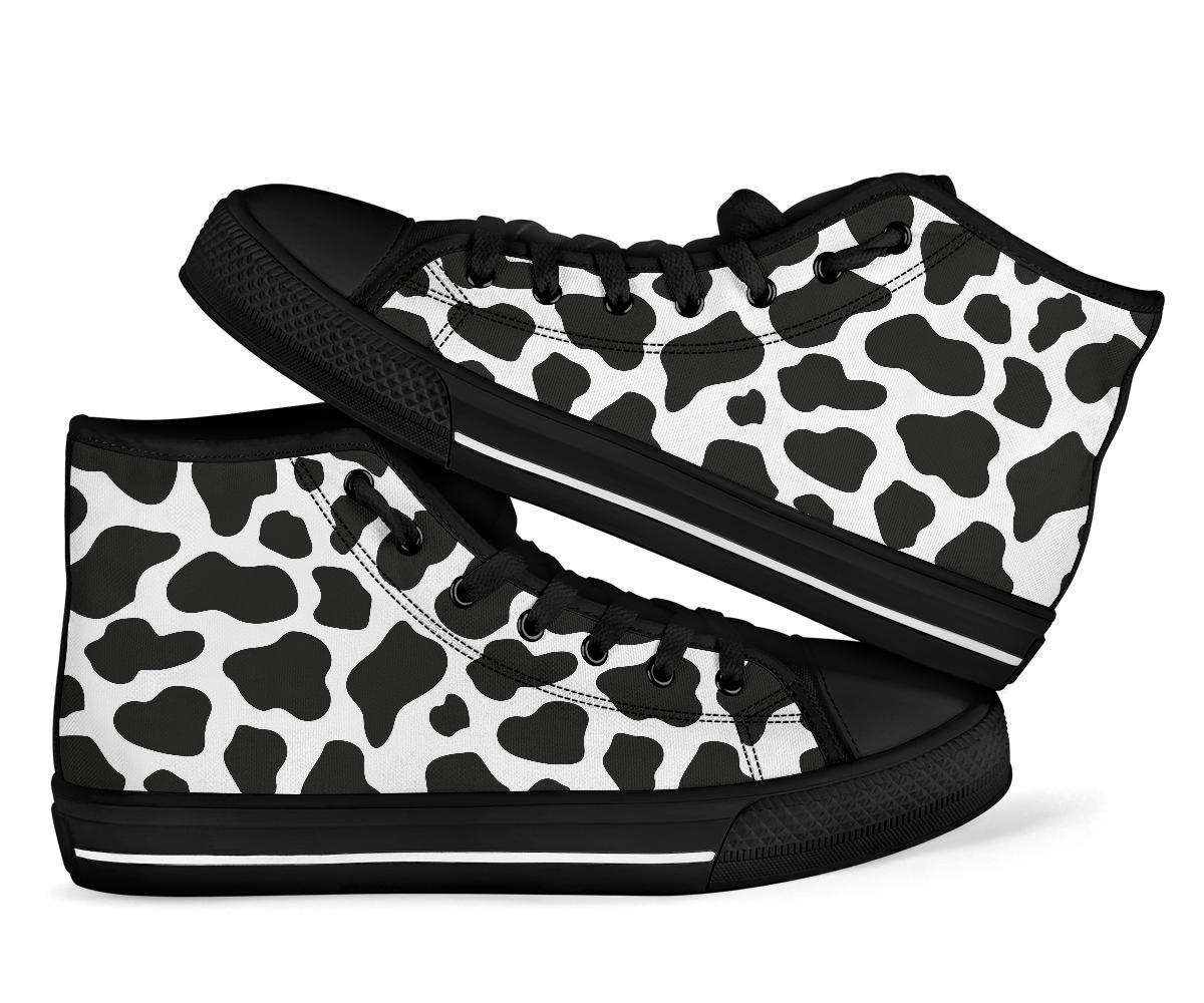 Black Cow Pattern Print Men Women's High Top Shoes-grizzshop