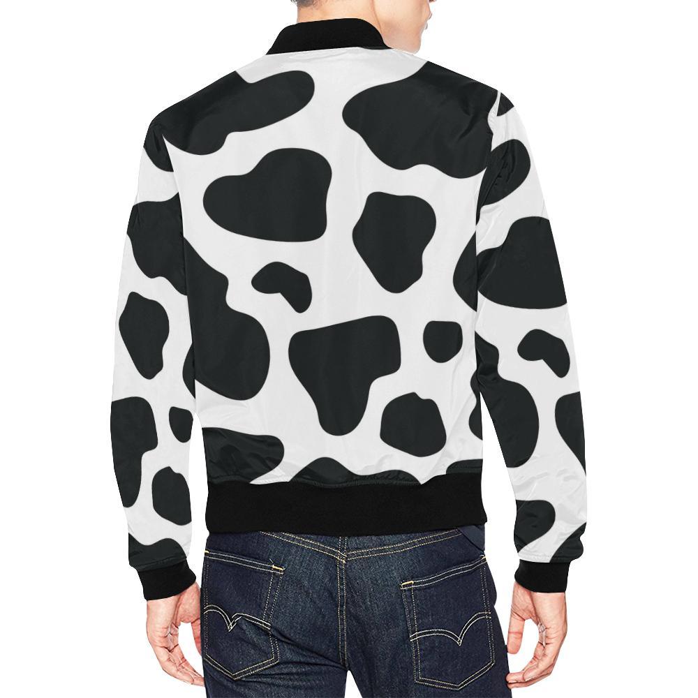 Black Cow Pattern Print Men's Bomber Jacket-grizzshop