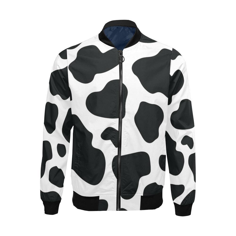 Black Cow Pattern Print Men's Bomber Jacket-grizzshop
