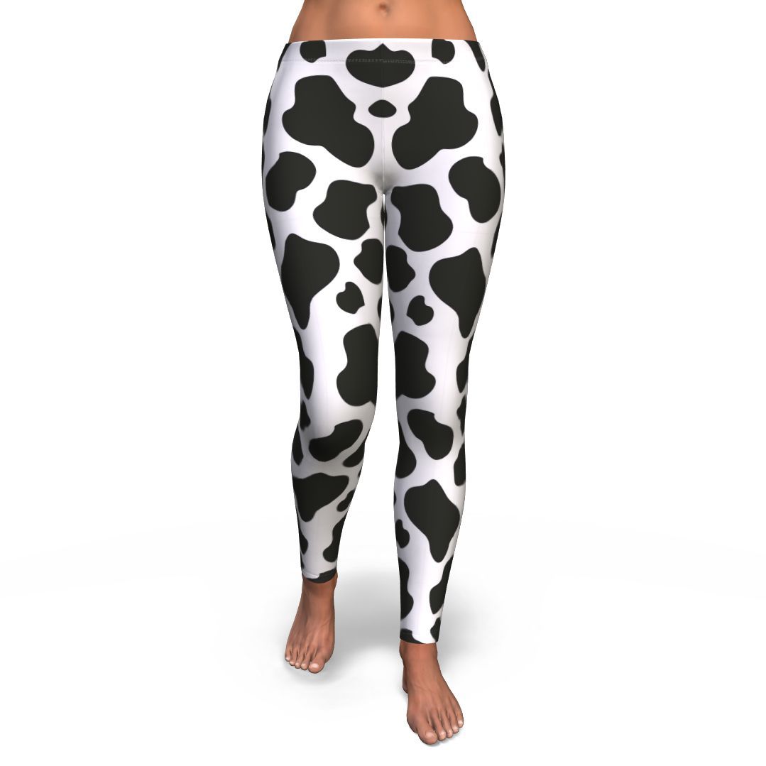 Black Cow Pattern Print Pattern Women Leggings-grizzshop