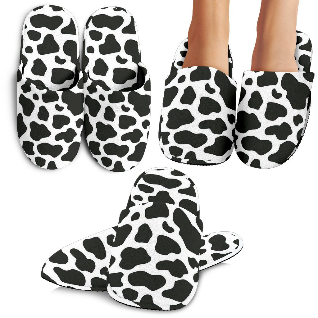 Black Cow Pattern Print Premium Home Slippers-grizzshop
