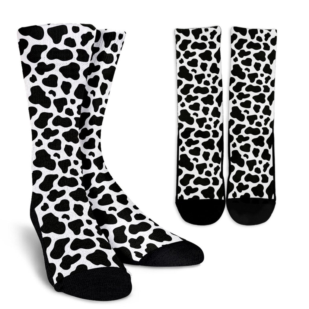 Black Cow Pattern Print Unisex Crew Socks-grizzshop