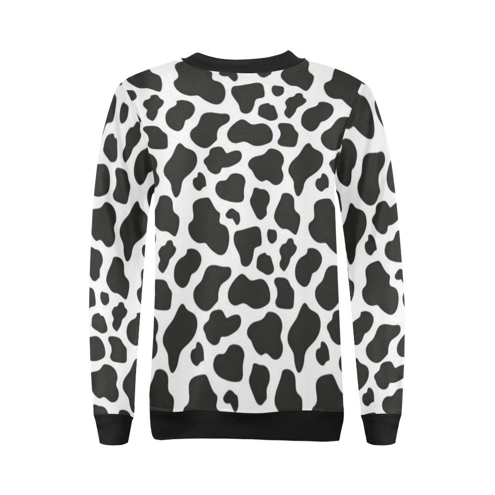 Black Cow Pattern Print Women Crewneck Sweatshirt-grizzshop