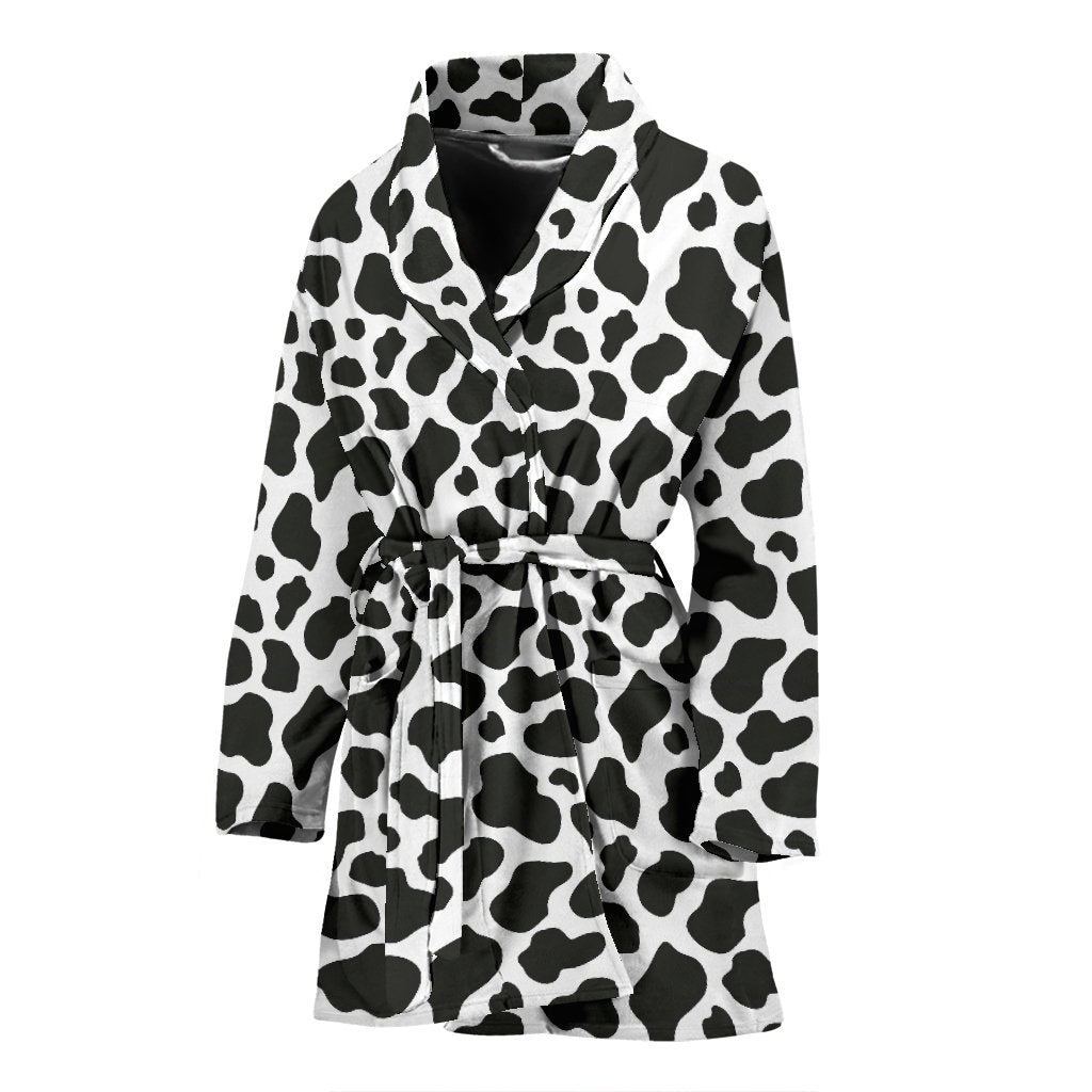 Black Cow Pattern Print Women Long Robe-grizzshop