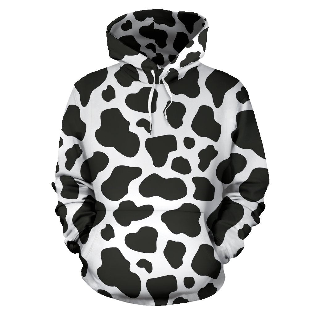 Black Cow Pattern Print Women Men Pullover Hoodie-grizzshop