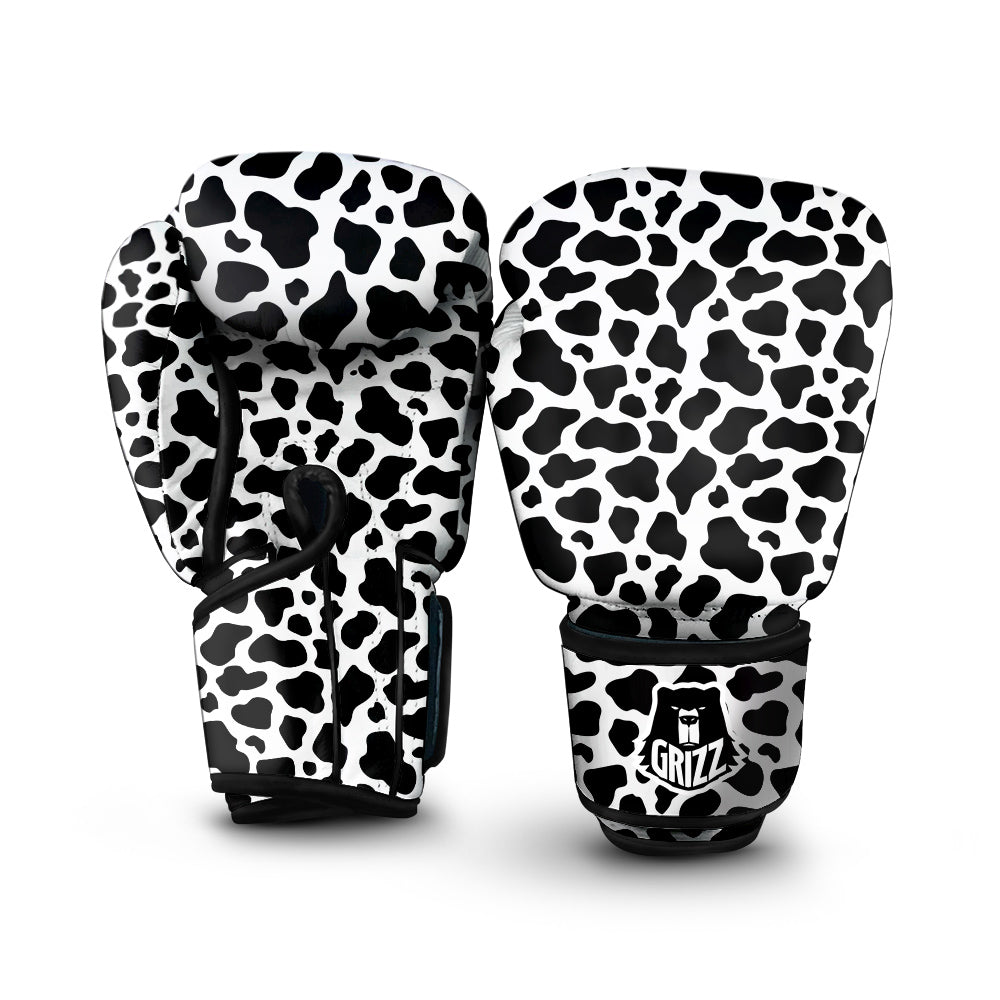 Black Cow Print Pattern Boxing Gloves-grizzshop