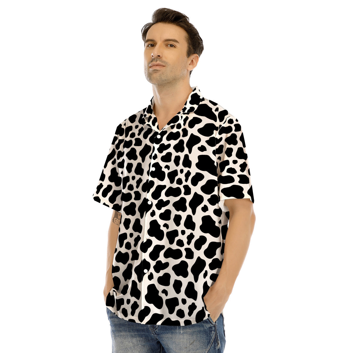 Black Cow Print Pattern Men’s Hawaiian Shirt-grizzshop