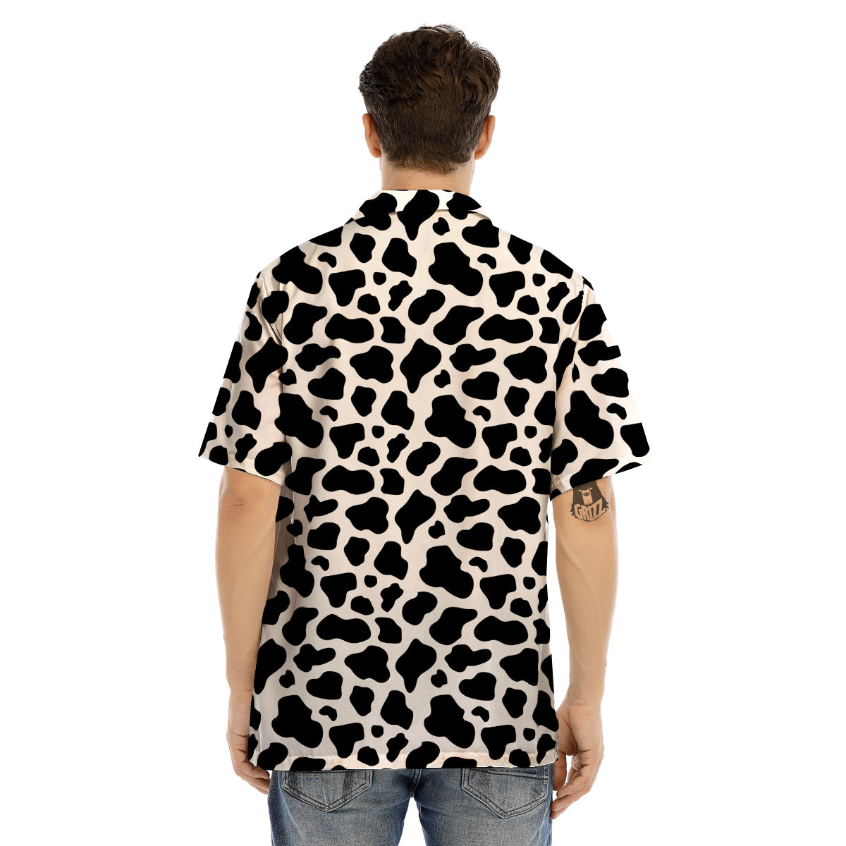 Black Cow Print Pattern Men’s Hawaiian Shirt-grizzshop