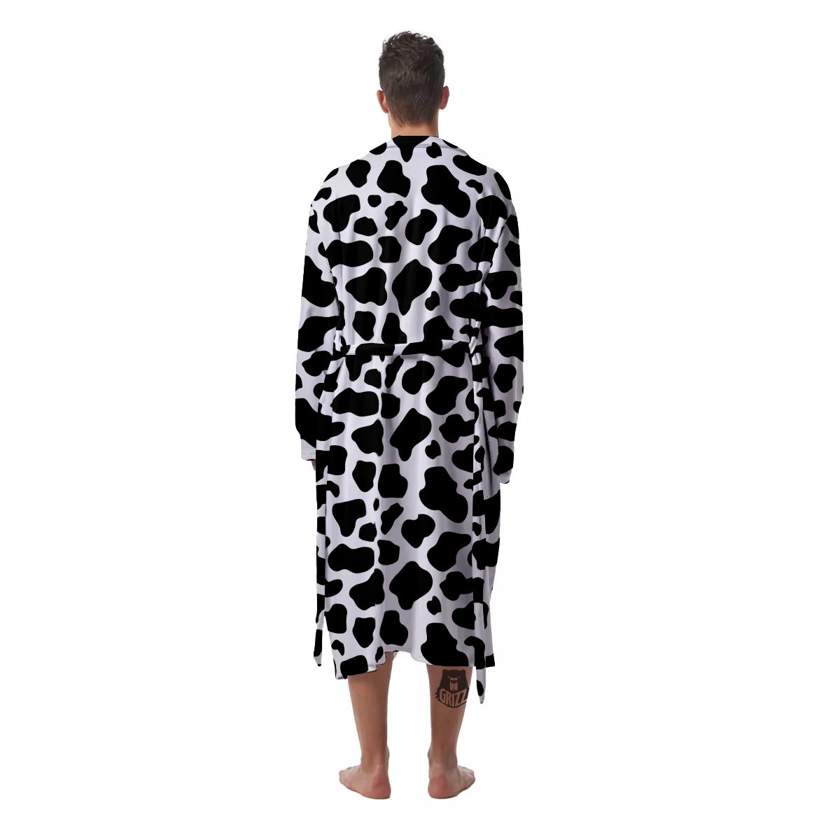 Black Cow Print Pattern Men's Robe-grizzshop