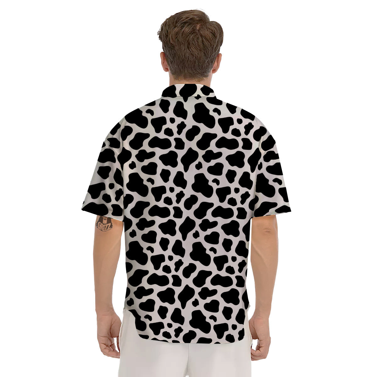 Black Cow Print Pattern Men's Short Sleeve Shirts-grizzshop