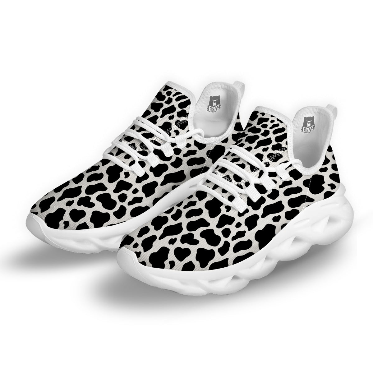 Black Cow Print Pattern White Running Shoes-grizzshop