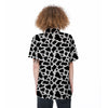 Black Cow Print Pattern Women's Short Sleeve Shirts-grizzshop