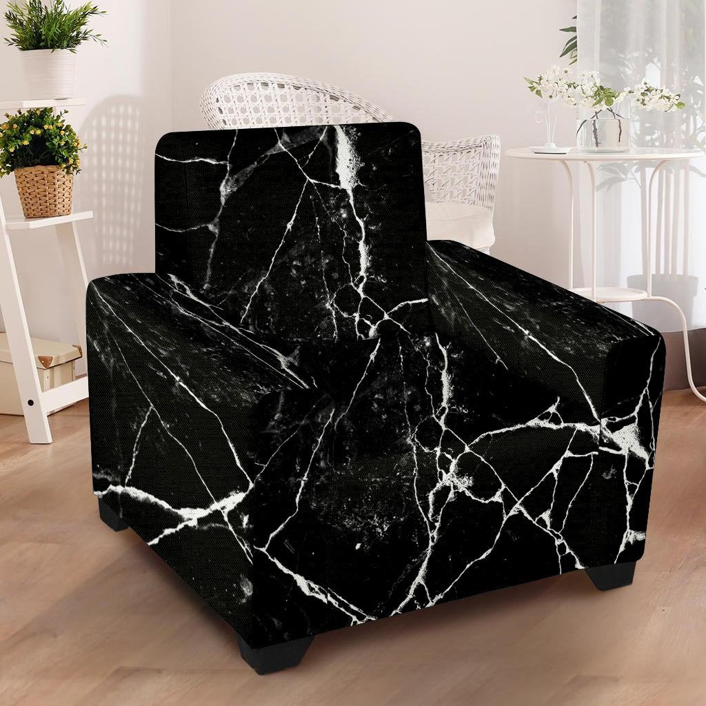 Black Cracked Marble Armchair Cover-grizzshop