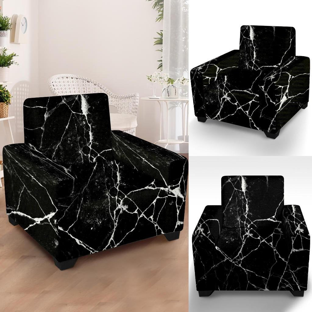 Black Cracked Marble Armchair Cover-grizzshop