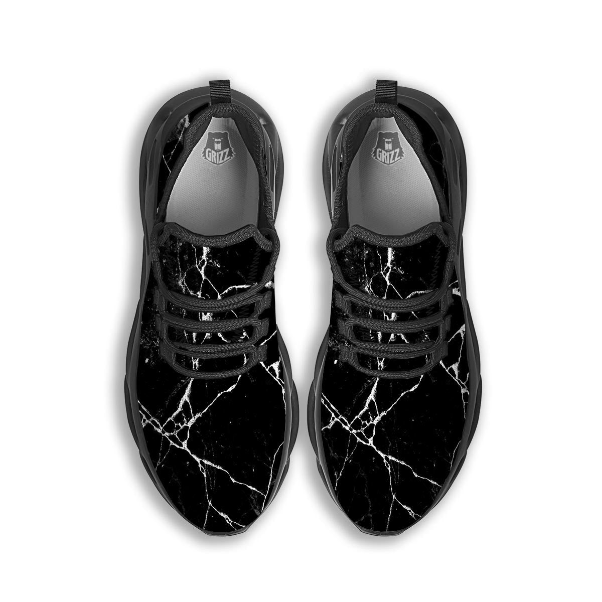 Black Cracked Marble Black Running Shoes-grizzshop