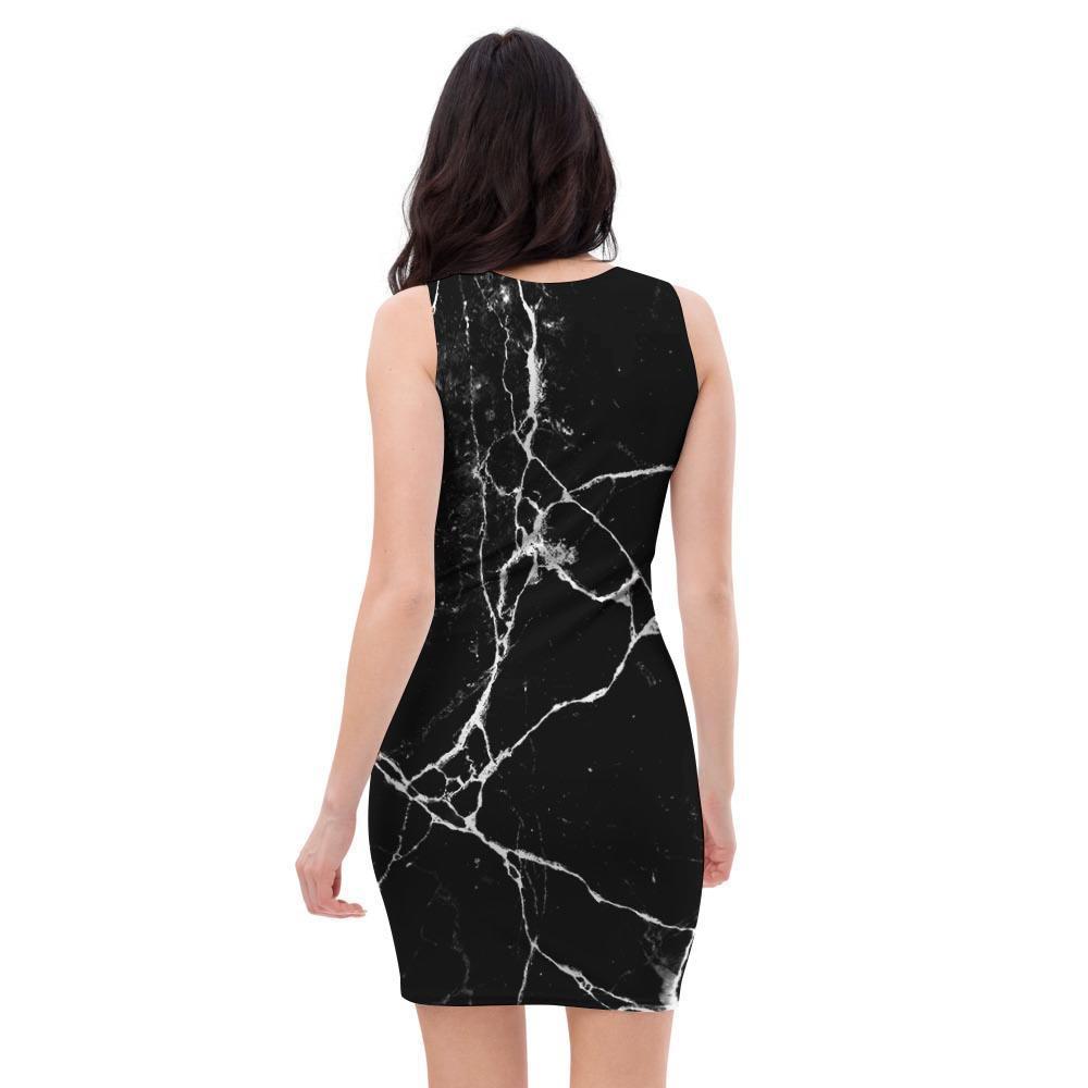 Black Cracked Marble Bodycon Dress-grizzshop