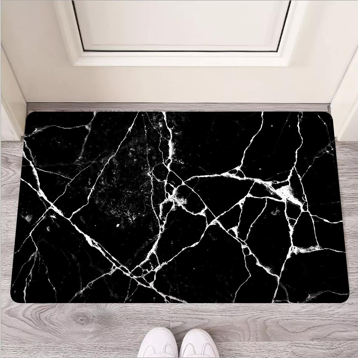 Black Cracked Marble Door Mat-grizzshop