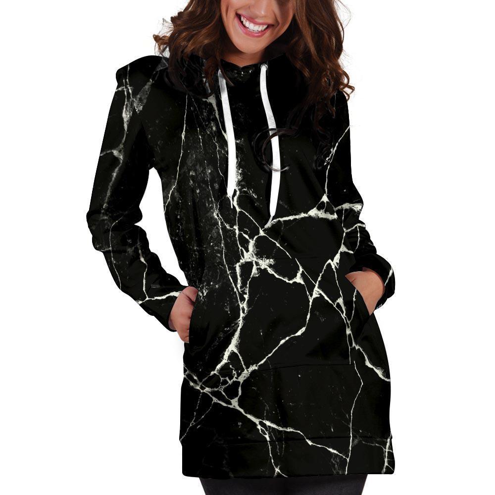 Black Cracked Marble Hoodie Dress-grizzshop