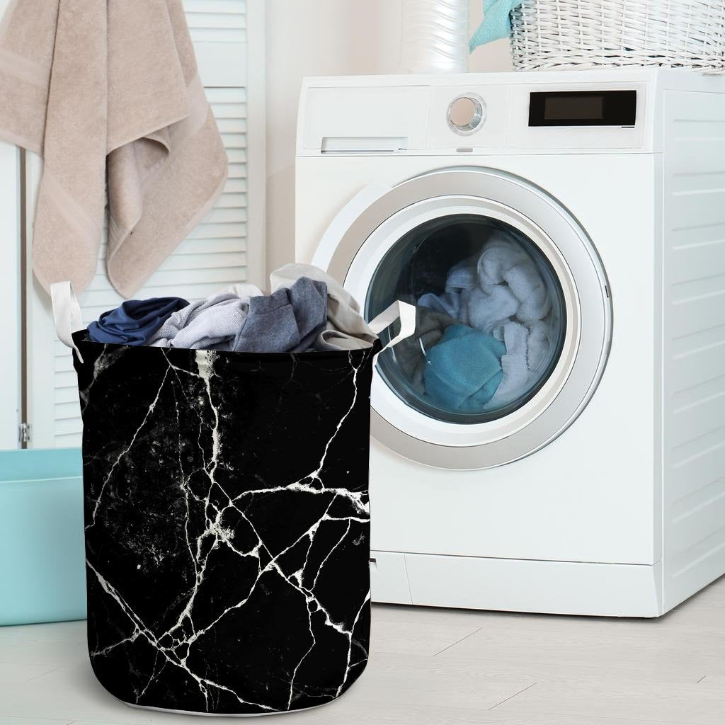 Black Cracked Marble Laundry Basket-grizzshop