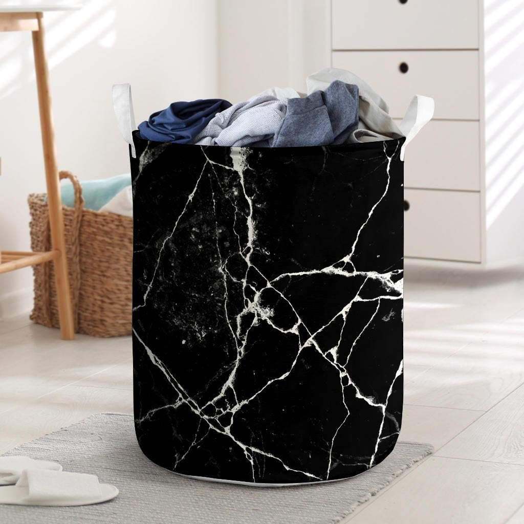 Black Cracked Marble Laundry Basket-grizzshop