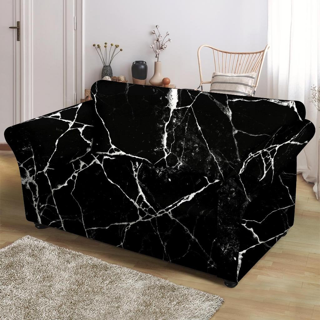 Black Cracked Marble Loveseat Cover-grizzshop