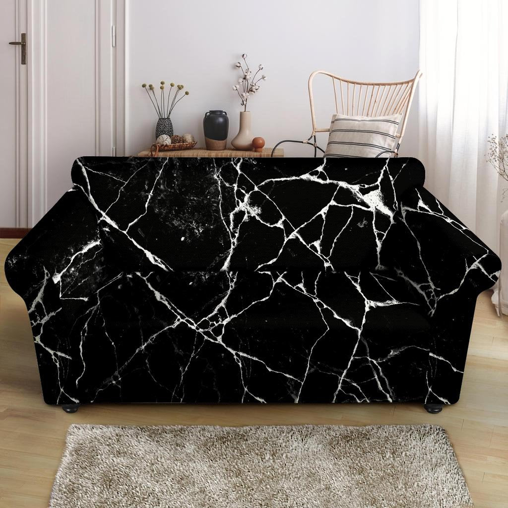 Black Cracked Marble Loveseat Cover-grizzshop