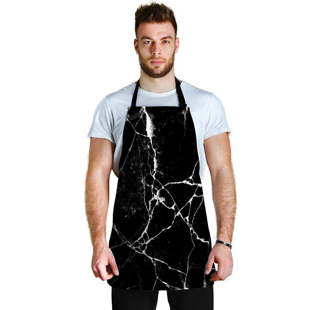 Black Cracked Marble Men's Apron-grizzshop