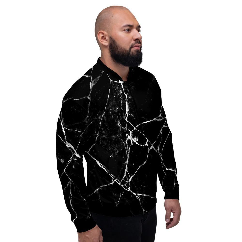 Black Cracked Marble Men's Bomber Jacket-grizzshop