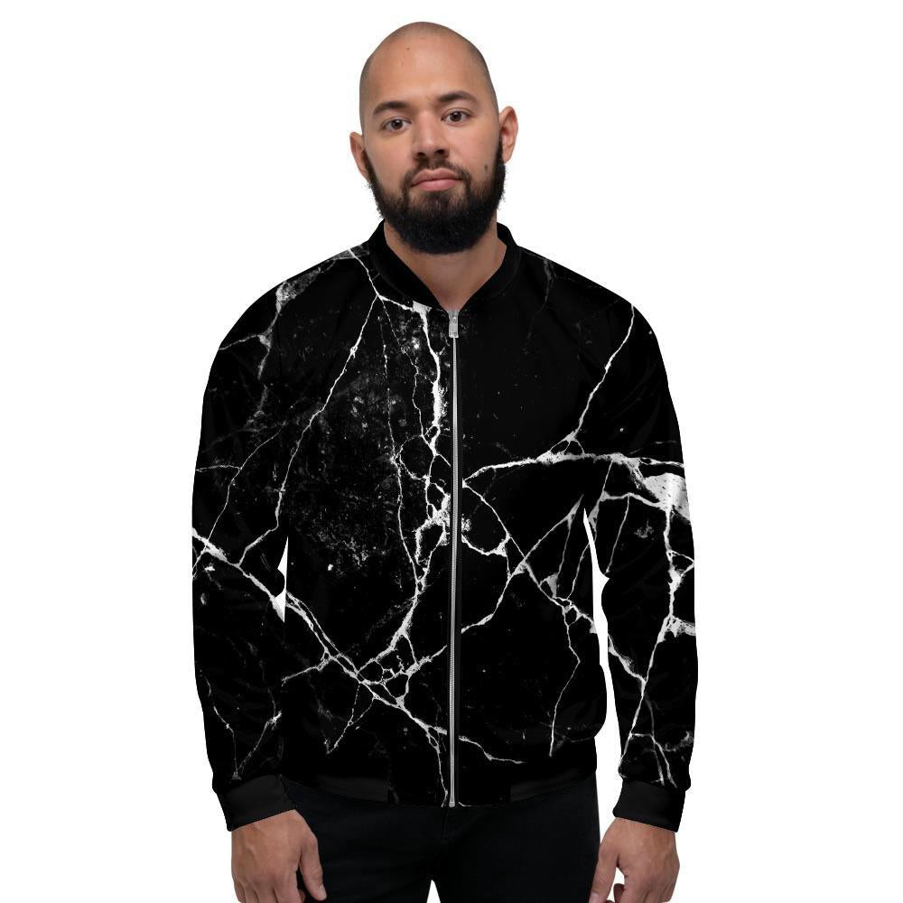 Black Cracked Marble Men's Bomber Jacket-grizzshop