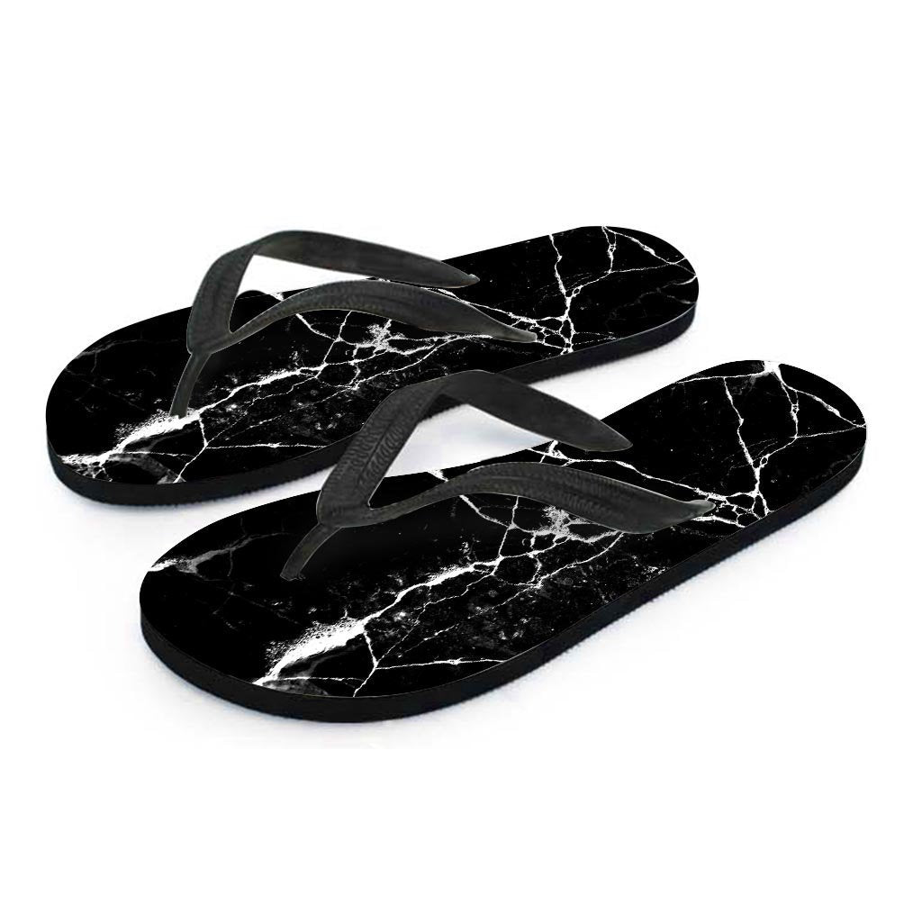 Black Cracked Marble Men's Flip Flops-grizzshop