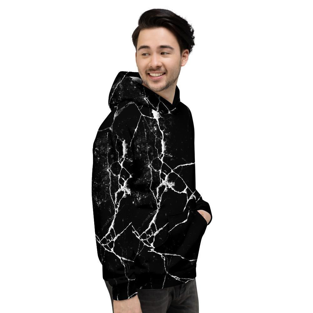 Black Cracked Marble Men's Hoodie-grizzshop