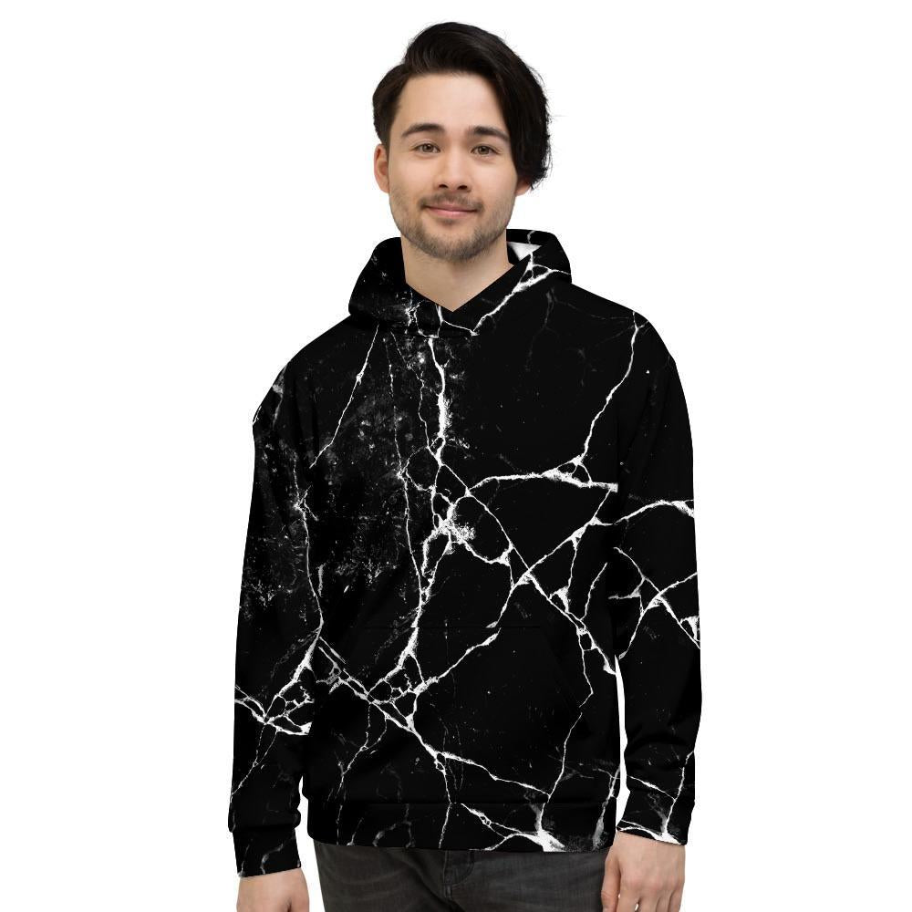 Black Cracked Marble Men's Hoodie-grizzshop