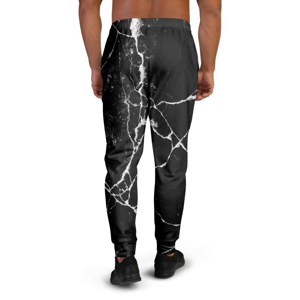 Black Cracked Marble Men's Joggers-grizzshop