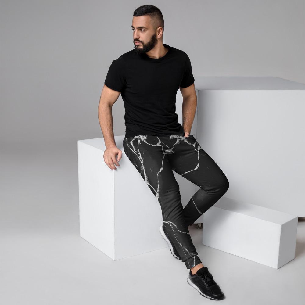 Black Cracked Marble Men's Joggers-grizzshop