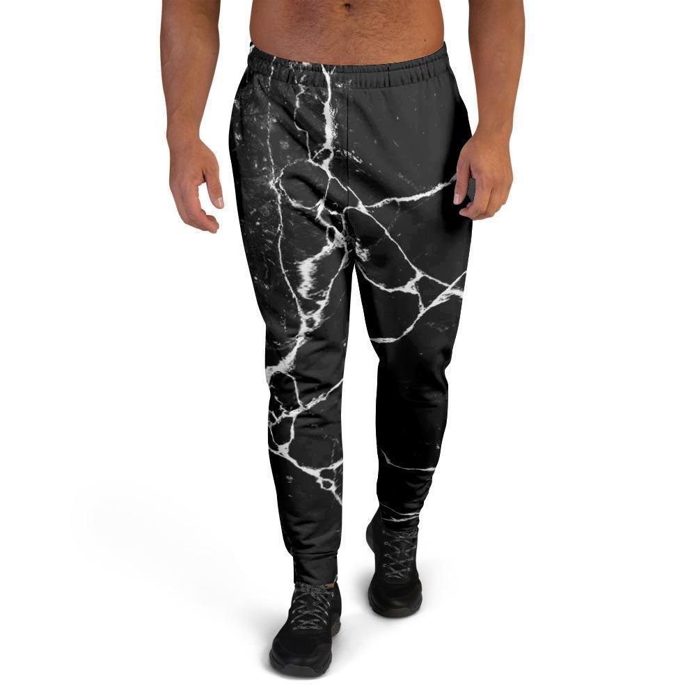 Black Cracked Marble Men's Joggers-grizzshop