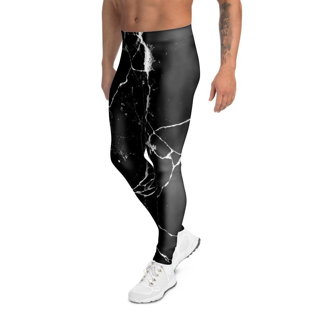 Black Cracked Marble Men's Leggings-grizzshop