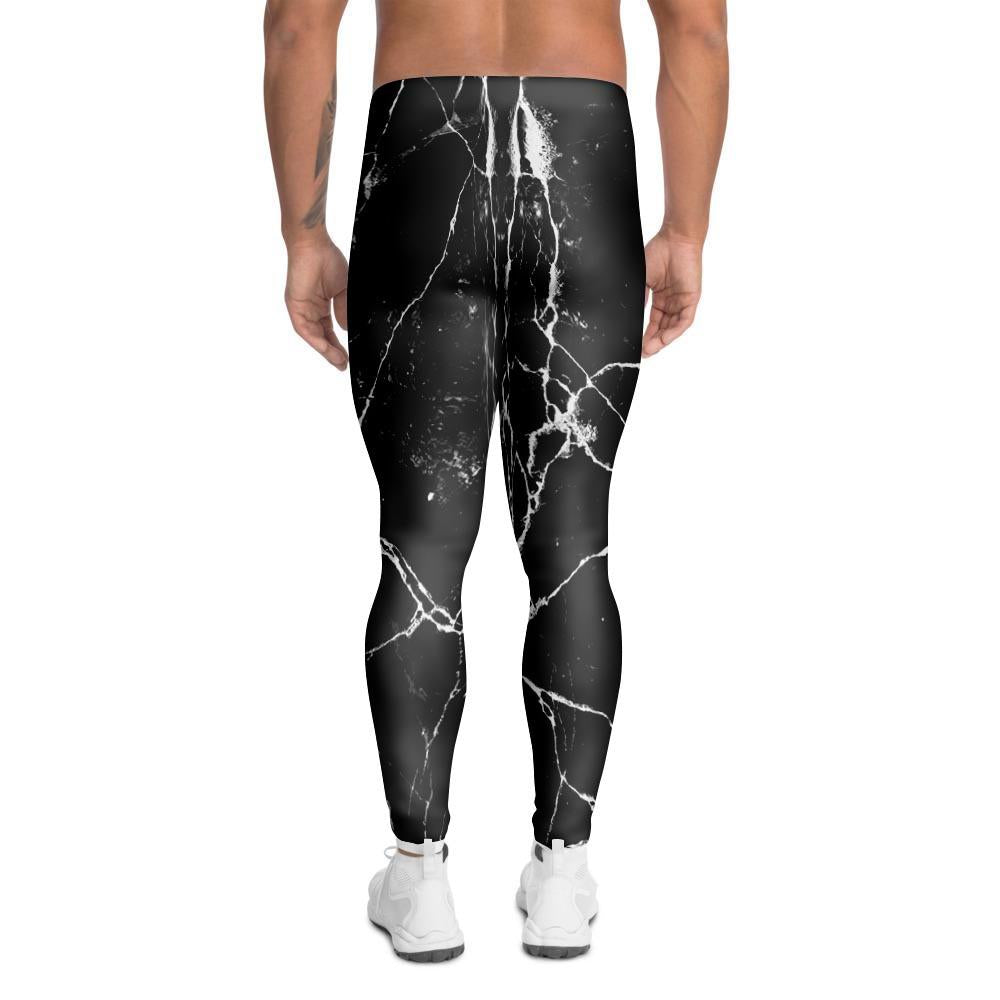 Black Cracked Marble Men's Leggings-grizzshop