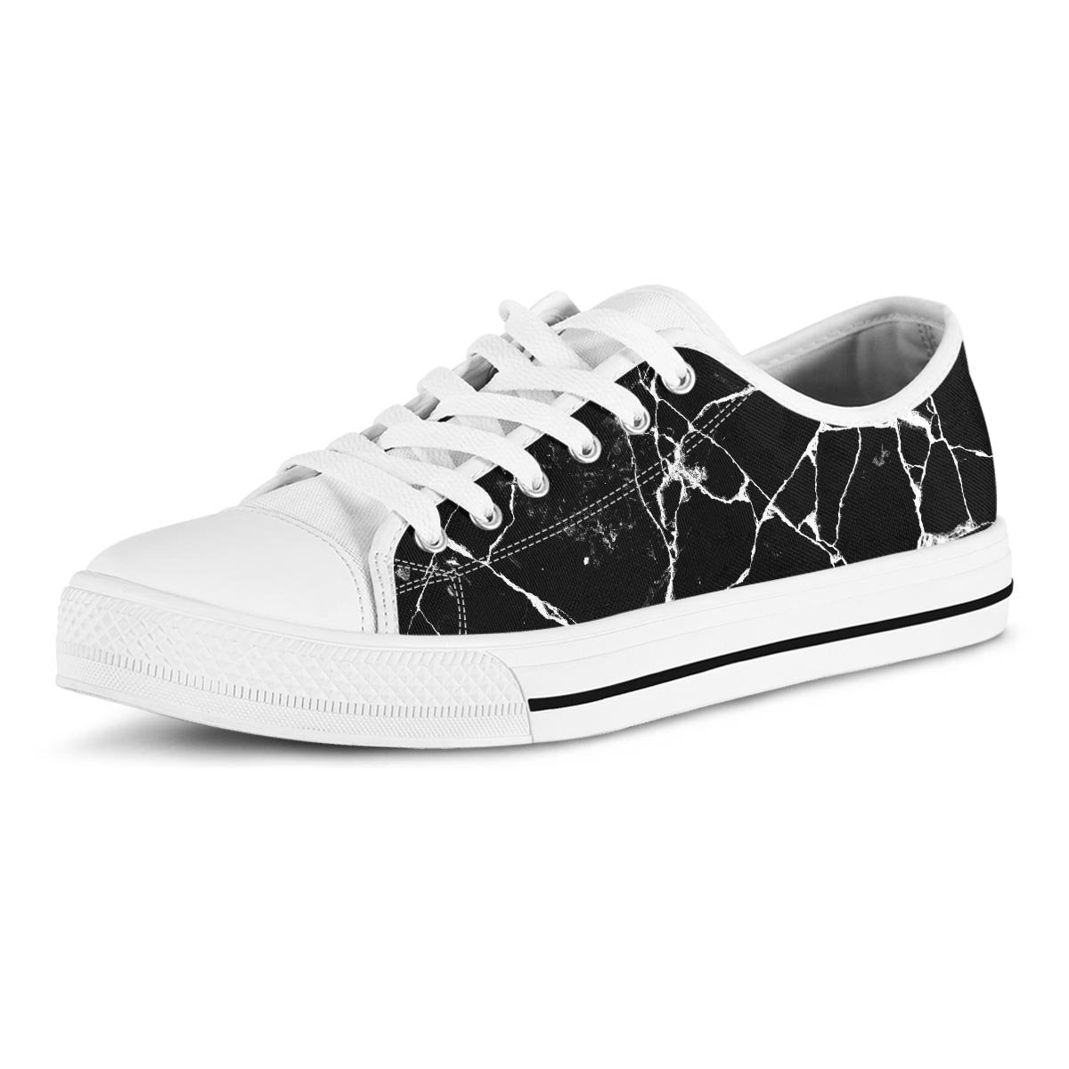 Black Cracked Marble Men's Low Top Shoes-grizzshop