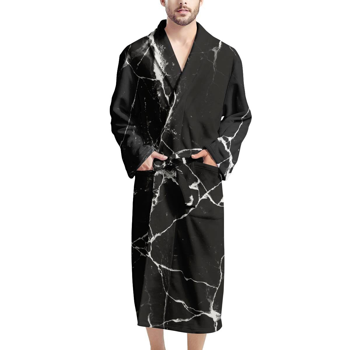 Black Cracked Marble Men's Robe-grizzshop