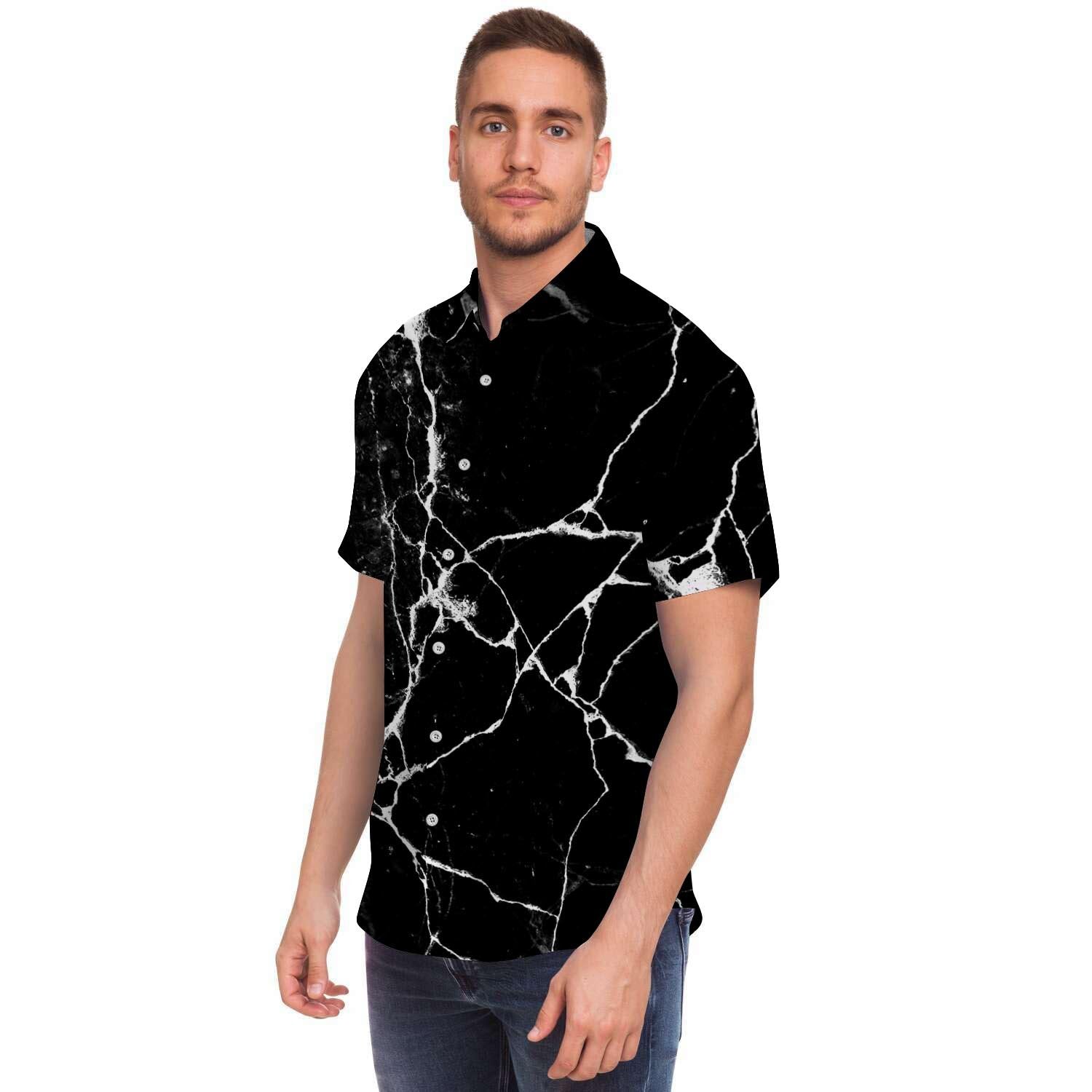 Black Cracked Marble Men's Short Sleeve Shirt-grizzshop