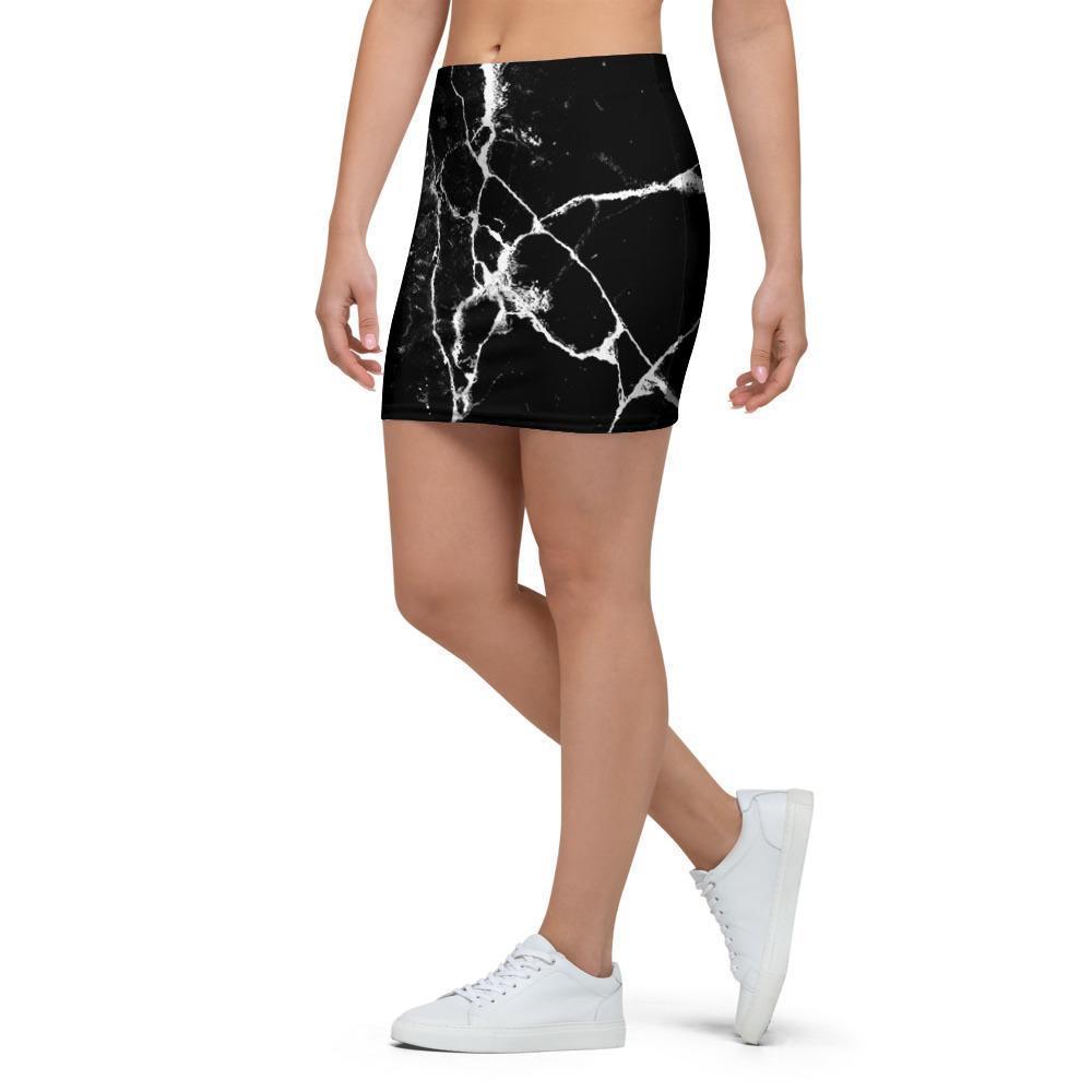 Black Cracked Marble Mini Skirt-grizzshop