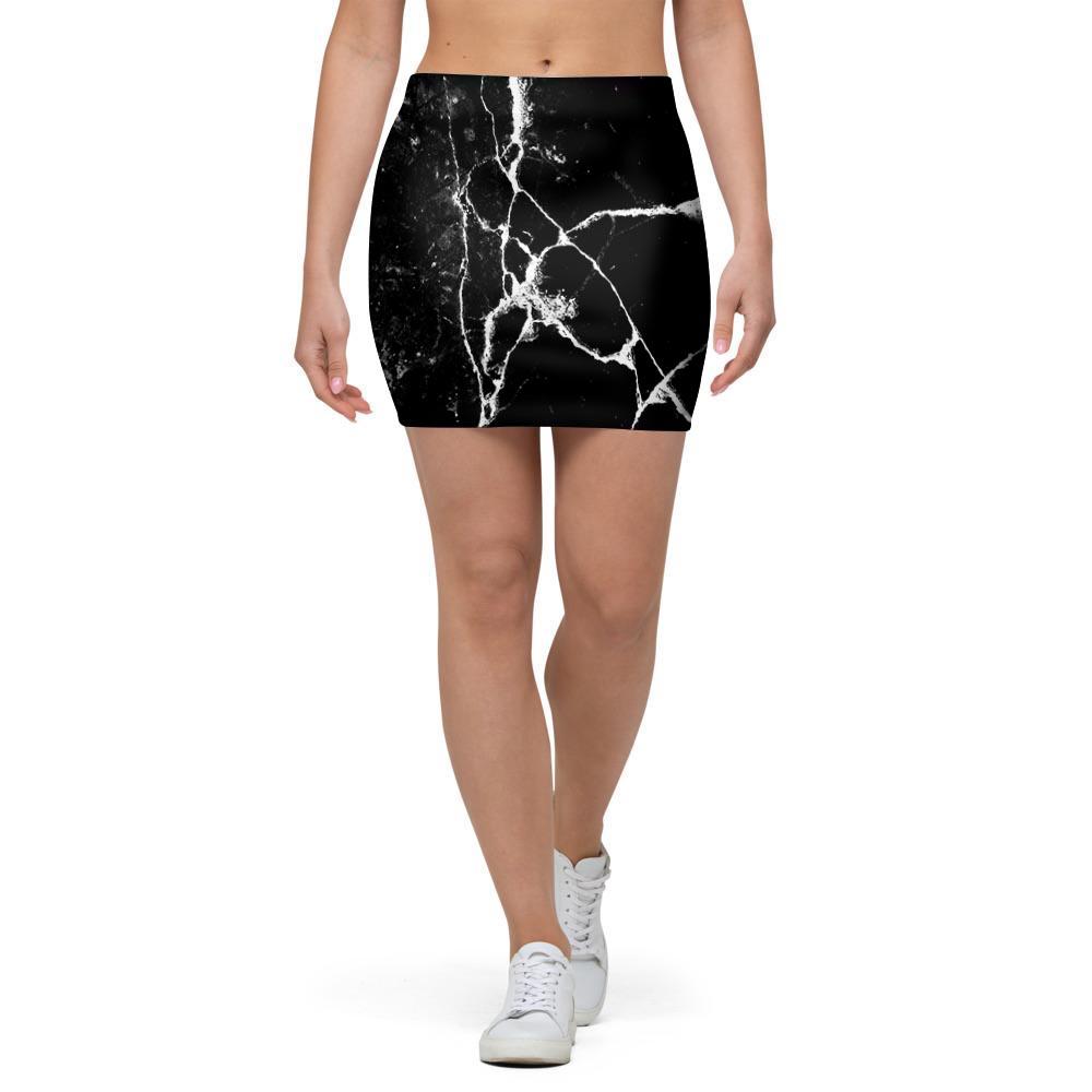 Black Cracked Marble Mini Skirt-grizzshop