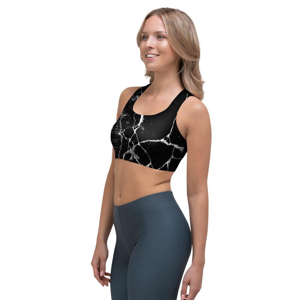 Black Cracked Marble Sports Bra-grizzshop