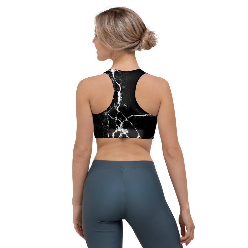 Black Cracked Marble Sports Bra-grizzshop