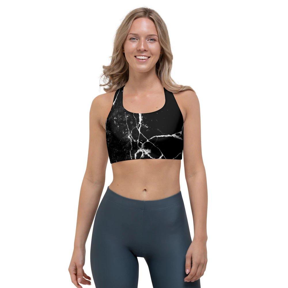 Black Cracked Marble Sports Bra-grizzshop