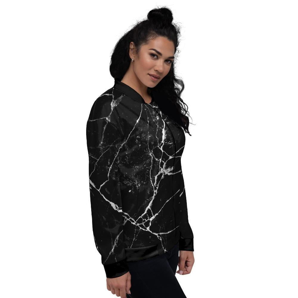 Black Cracked Marble Women's Bomber Jacket-grizzshop