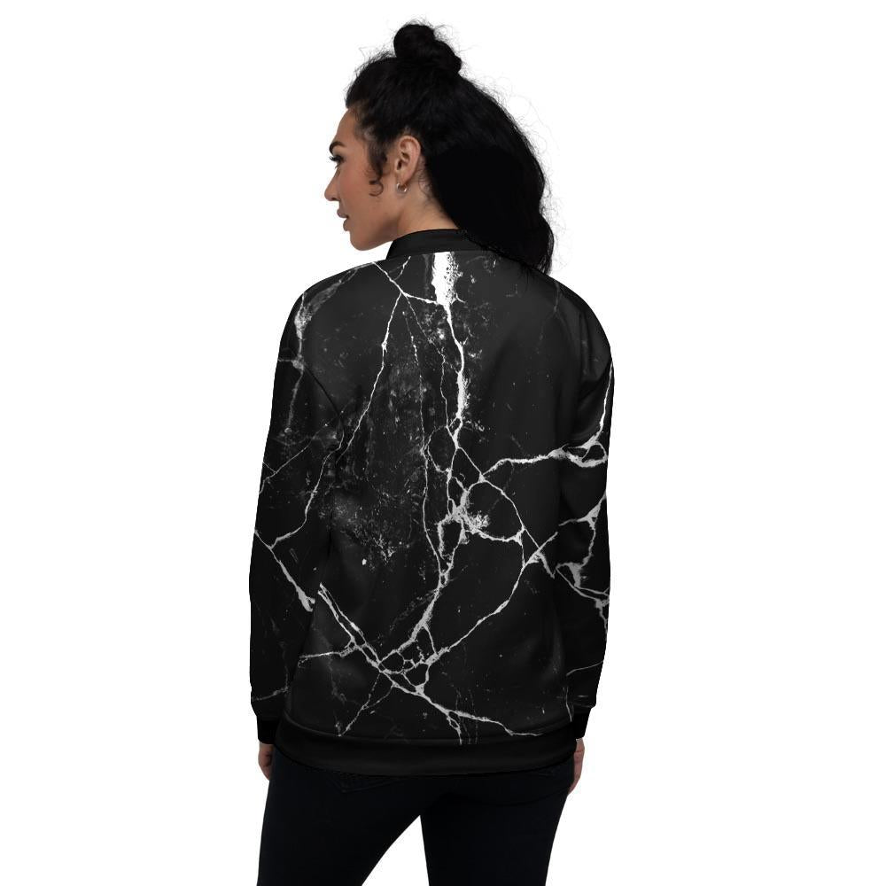 Black Cracked Marble Women's Bomber Jacket-grizzshop