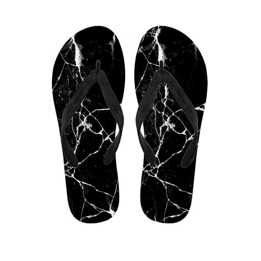Black Cracked Marble Women's Flip Flops-grizzshop